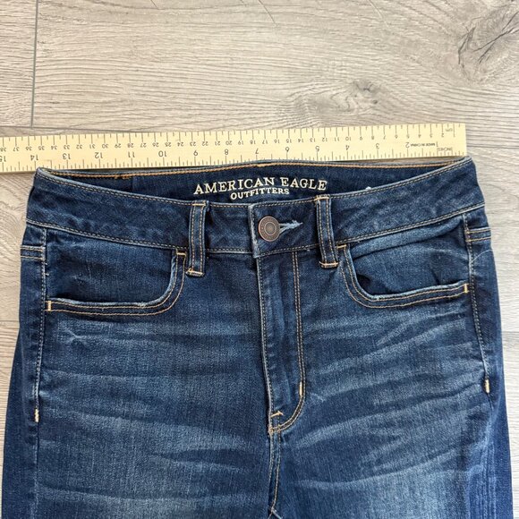 American Eagle Super Stretch X Distressed Skinny Jeans Size 6 Ripped Dark Wash - Picture 8 of 15